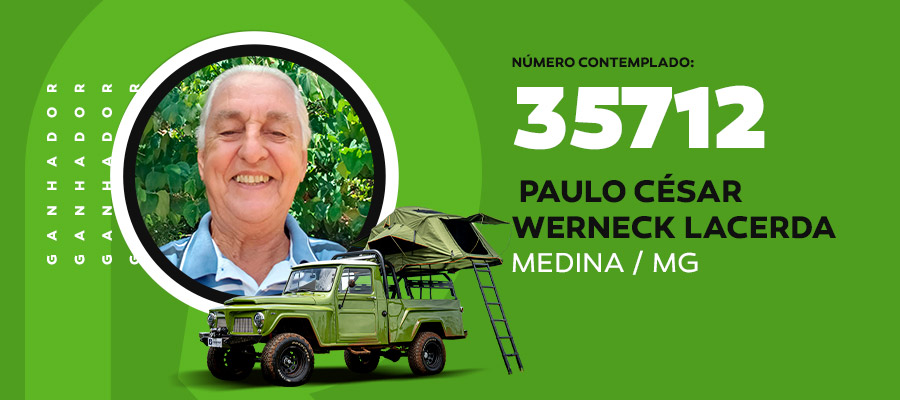 Arte com o ganhador e o número