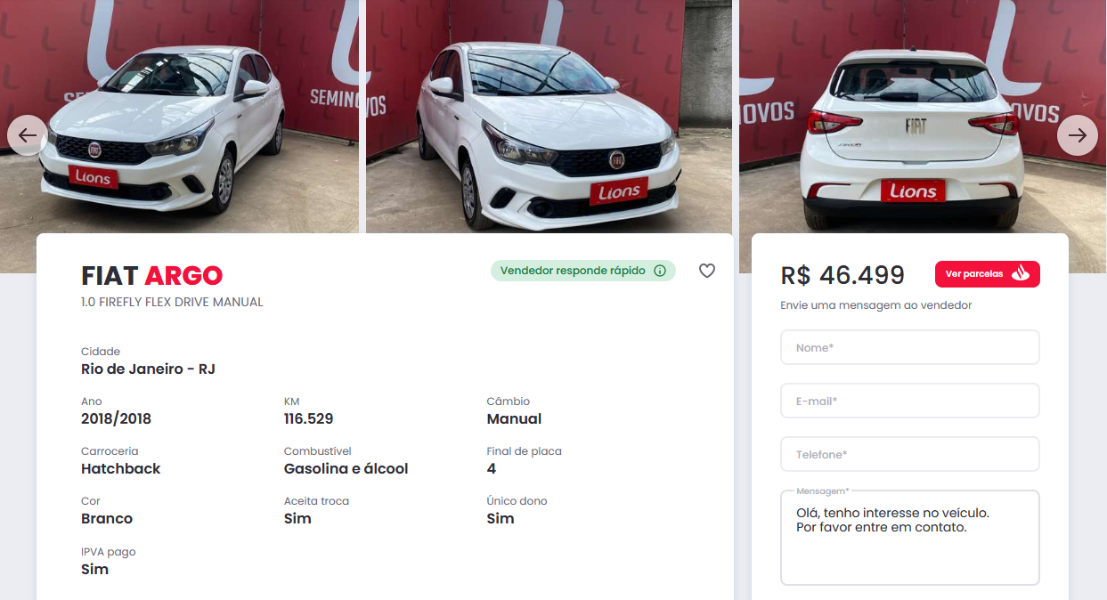 Anúncio de Fiat Argo no Webmotors
