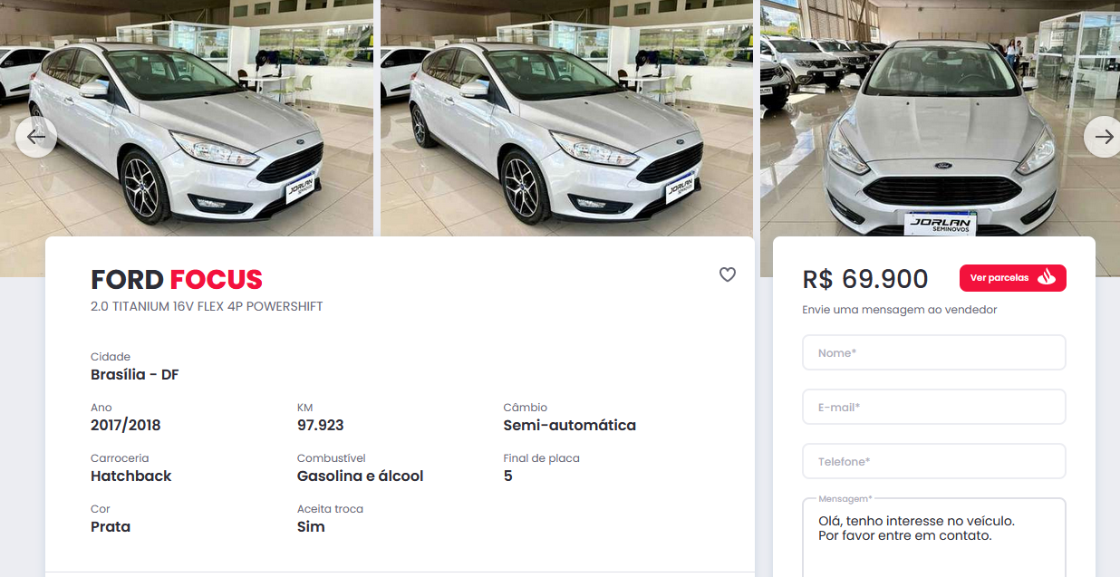 Anúncio de Ford Focus no Webmotors