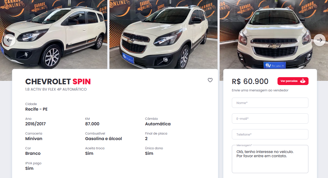 Anúncio de Chevrolet Spin no Webmotors