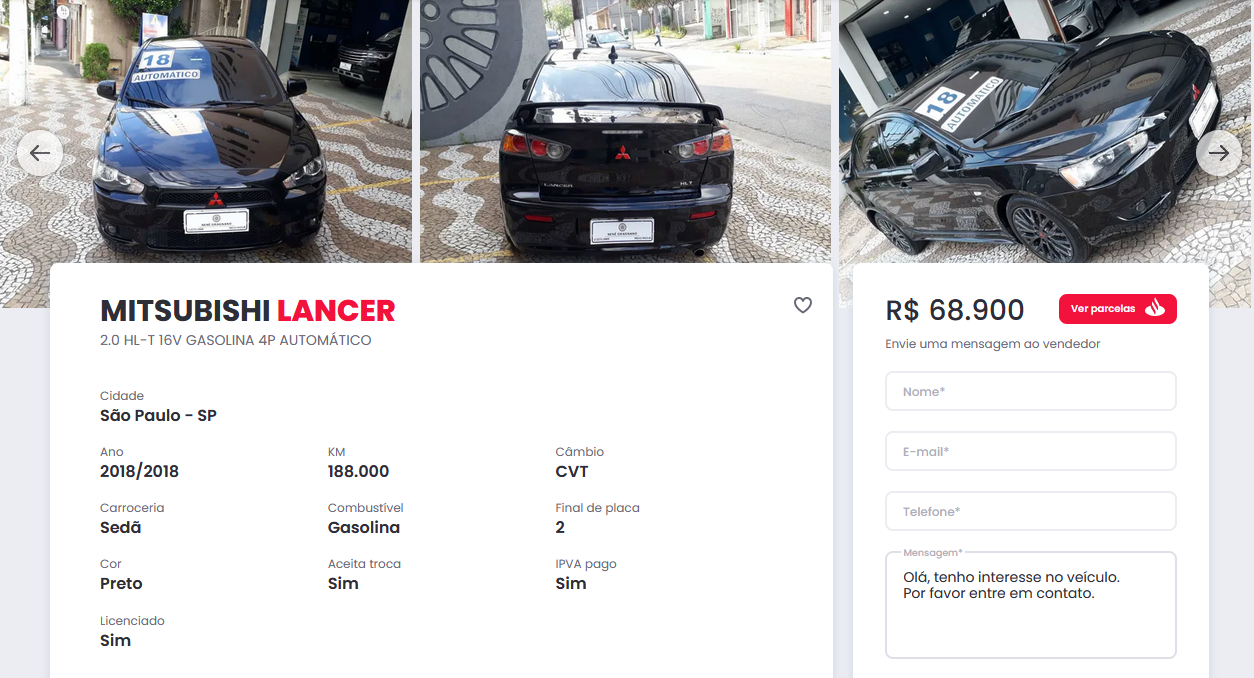 Anúncio de Lancer no Webmotors