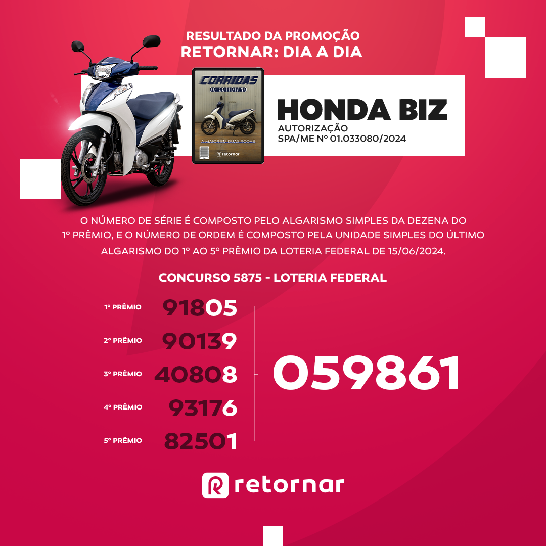 Resultado do sorteio da biz