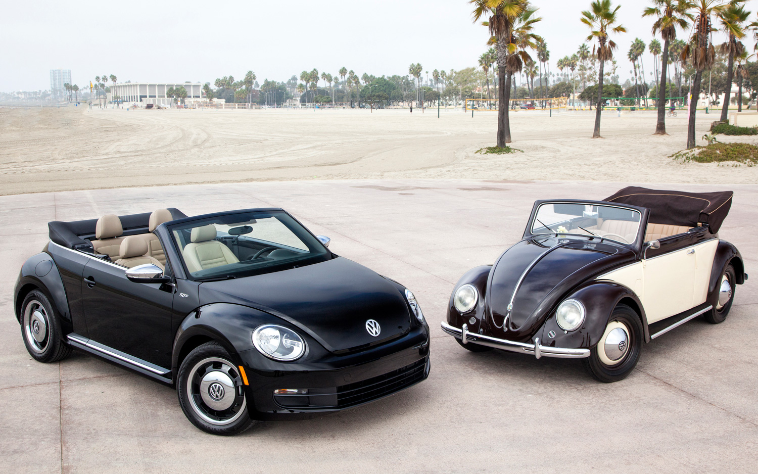 fusca antigo e novo conversíveis na praia