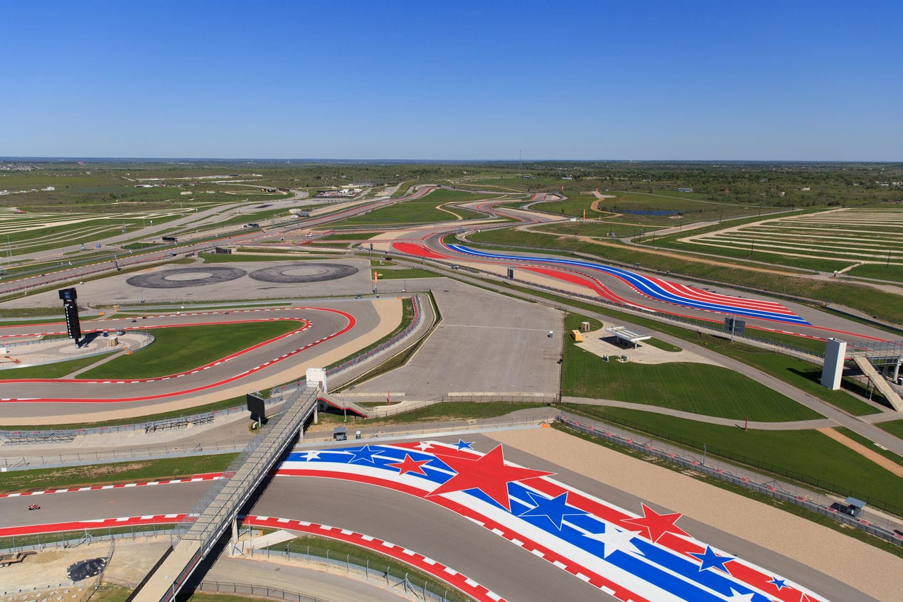 Visão aérea do circuito de Austin. Shutterstock