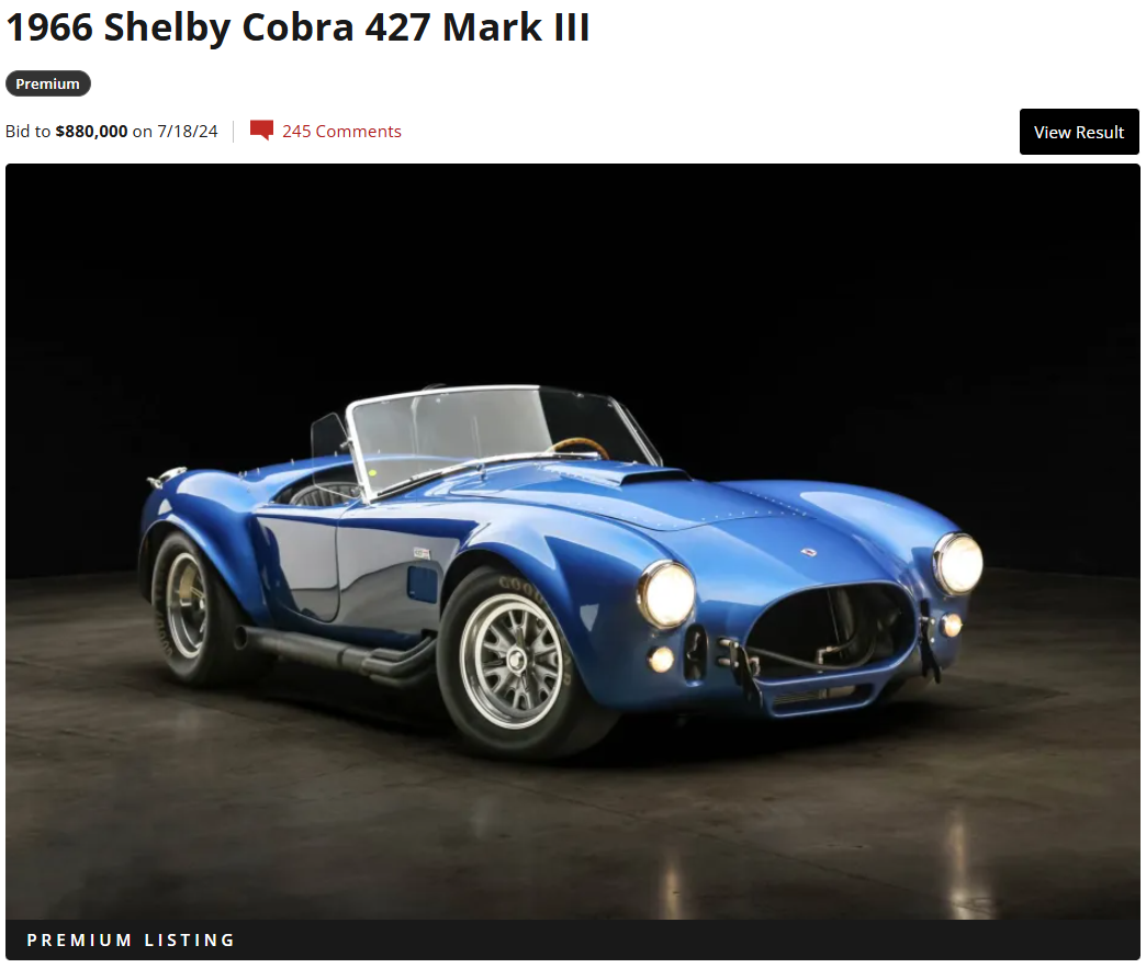 shelby cobra no site bring a trailer